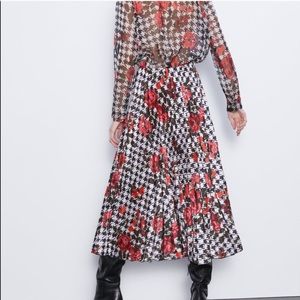 Zara printed shirt + pleated skirt